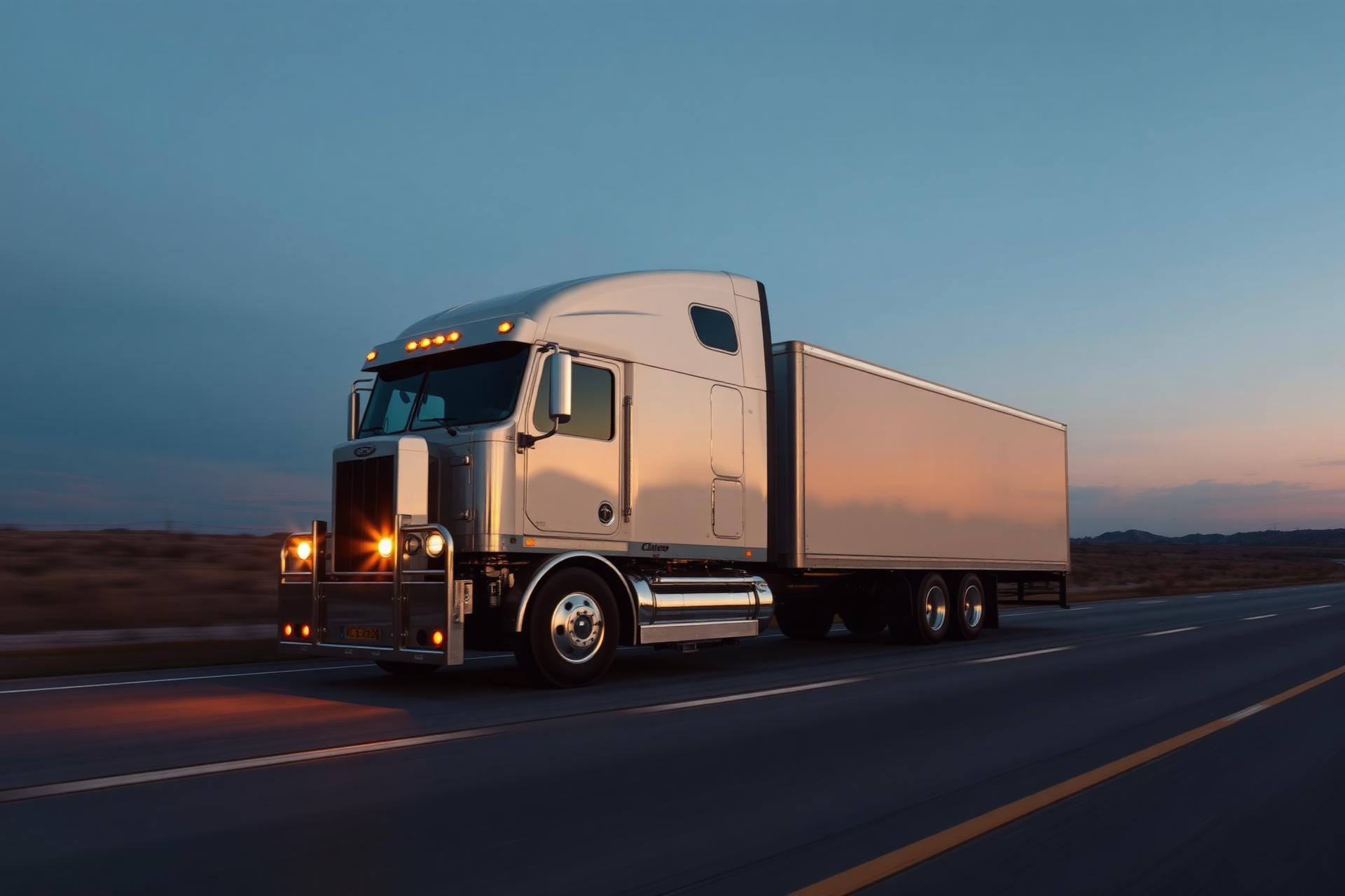 Semi-truck on the highway at dusk